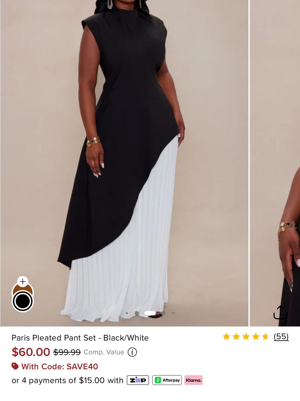 Fashion Nova Black & White Asymmetrical Pleated Pant Set